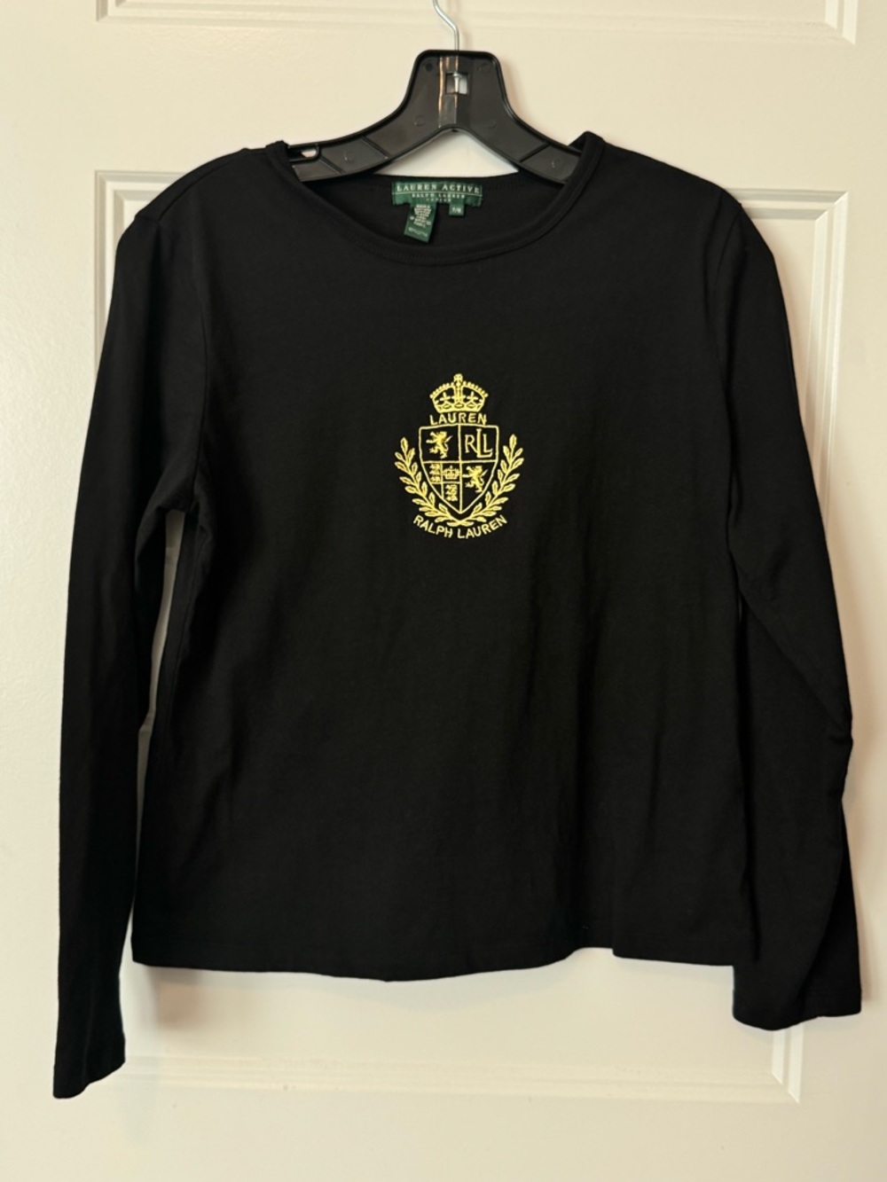Lauren Ralph Lauren Crest Logo Long Sleeve Tee Black Cotton Petite Medium